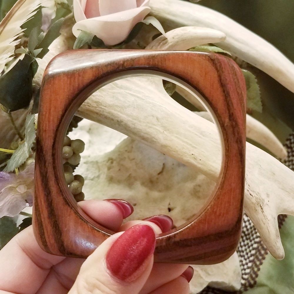 Layered Wood & Ebony-Black Bangle